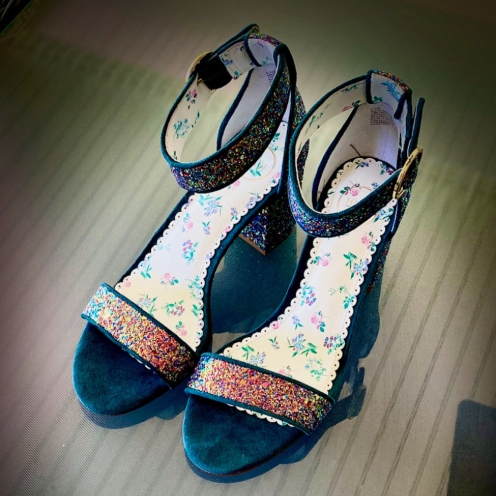 1901 Glitzy, Glimmery & Glamorous Multi Color Glitter Block Heel Sandals